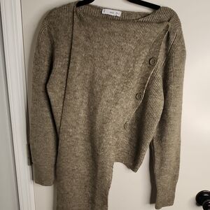Mango Olive Ribbed Button-Accent Women's Sweater